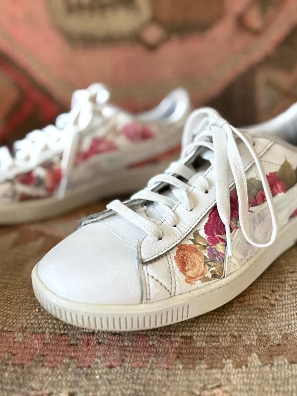 Upcycled Floral Sneakers | Hand-Embellished Puma Shoes | Women’s Size 9.5